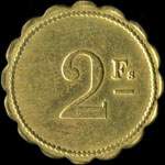 Jeton anonyme de 2 francs en laiton rond lob 23,2 mm - 2,53 grammes prsum du Caf de Marseille - avers