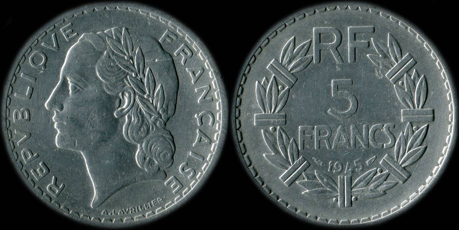 Pice de 5 francs Lavrillier 1945 aluminium