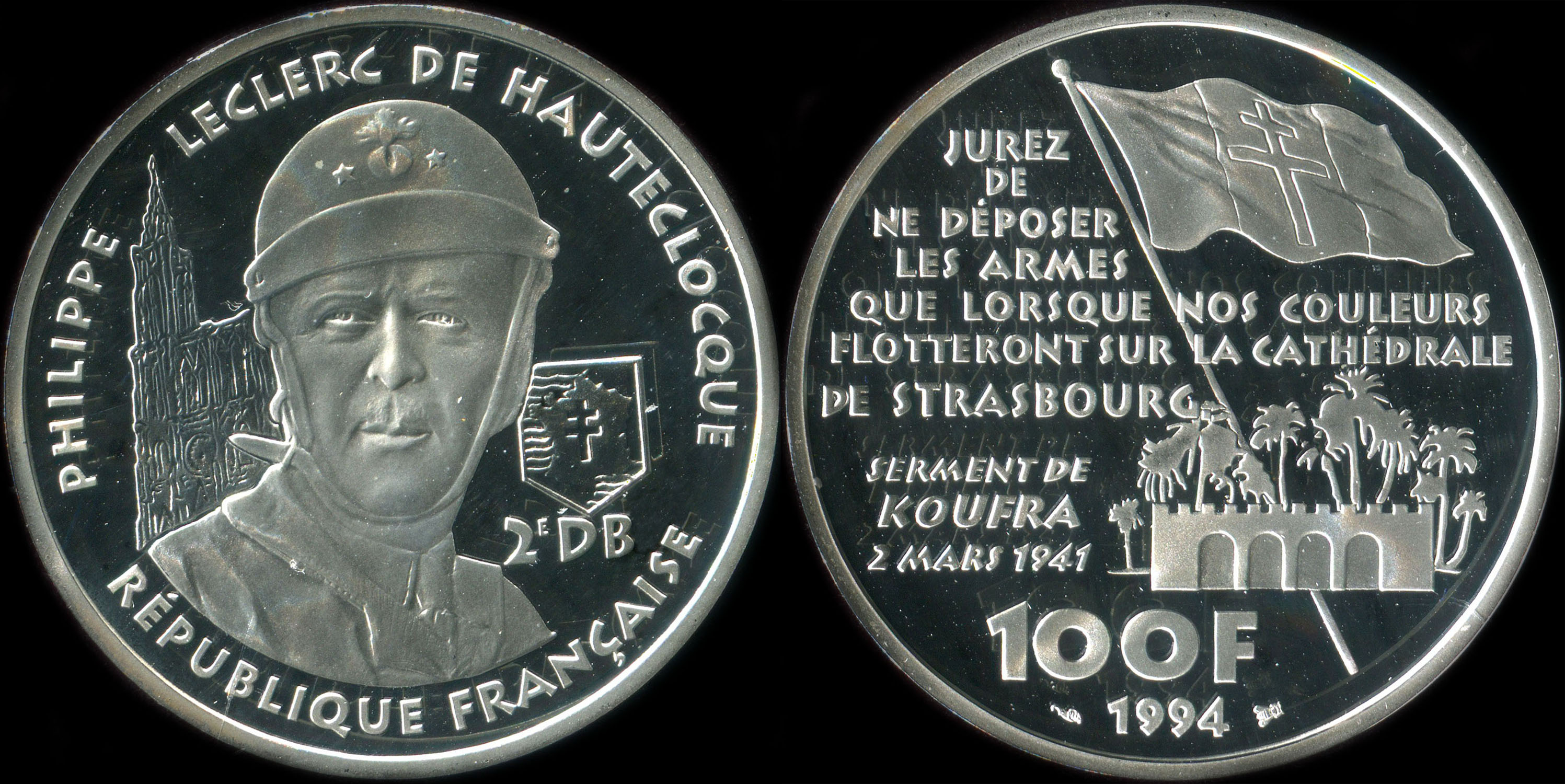 Pice de 100 francs 1994 - La Libert retrouve - Philippe Leclerc de Hautecloque - Serment de Koufra 2 mars 1941