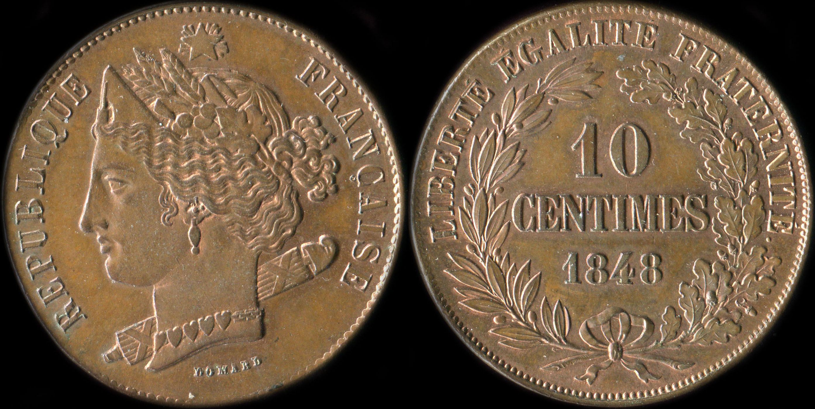 Pice de 10 centimes 1848 - Concours de Domard - cuivre type de revers A