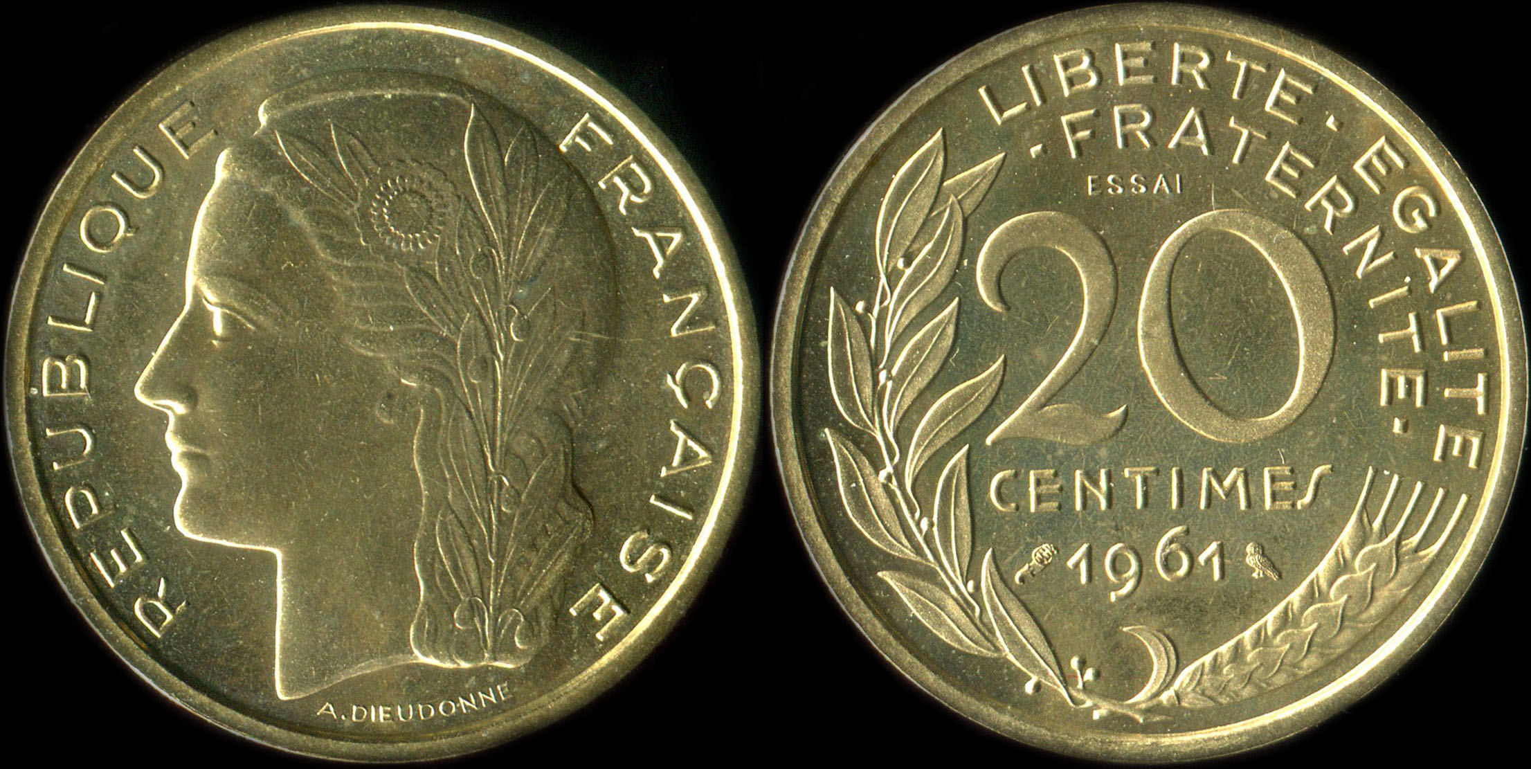Pice de 20 centimes 1961 - Concours de Dieudonn