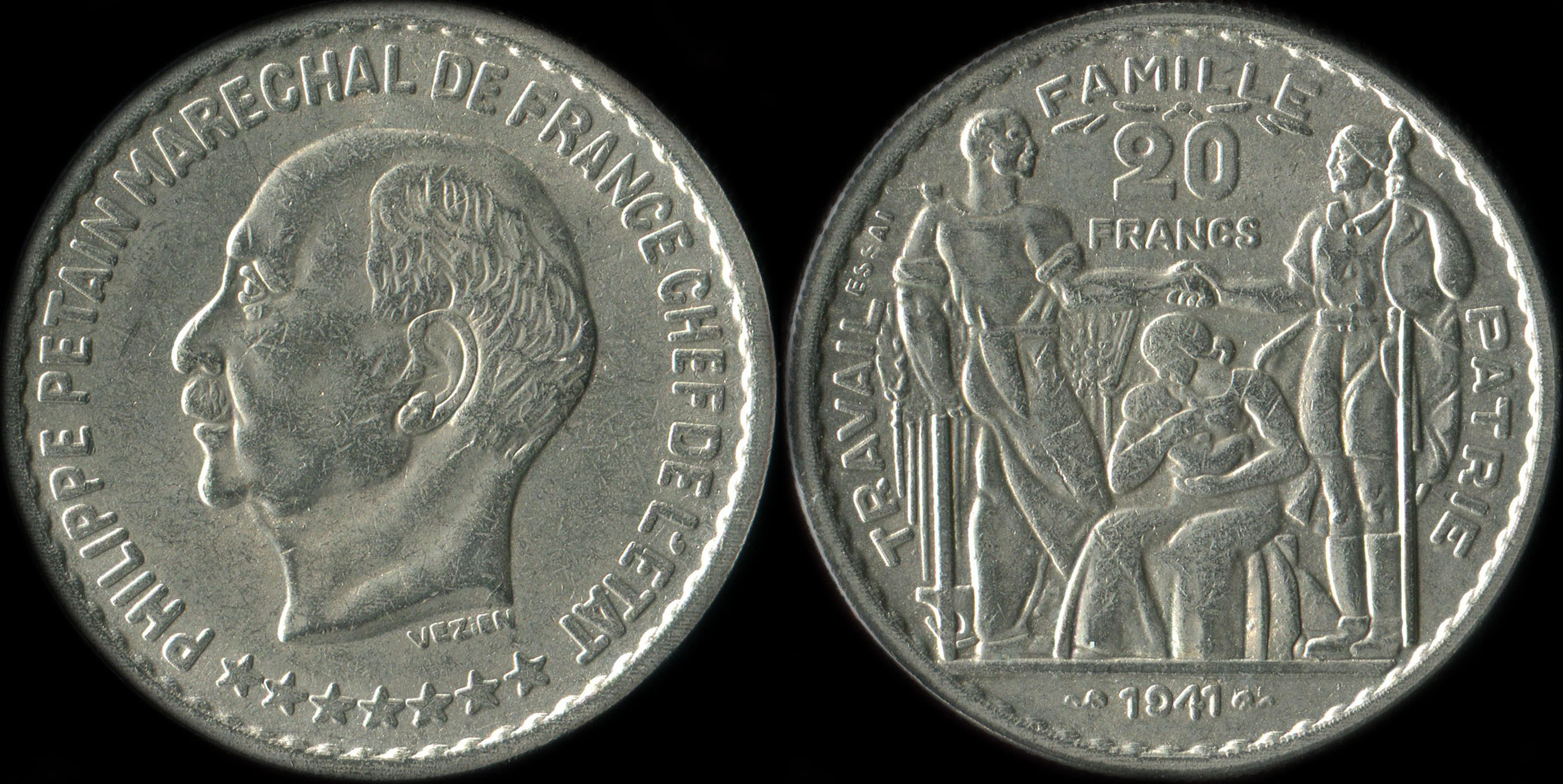 Fausse pice de 20 francs 1941 Concours de Vzien