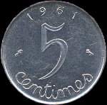 Revers pice 5 centimes Epi 1961