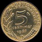Revers pice 5 centimes Marianne 1967
