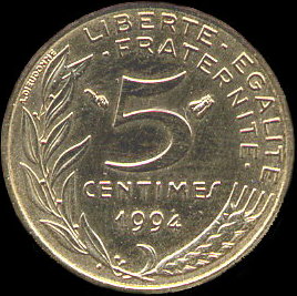 5 centimes Marianne 1994 avec abeille