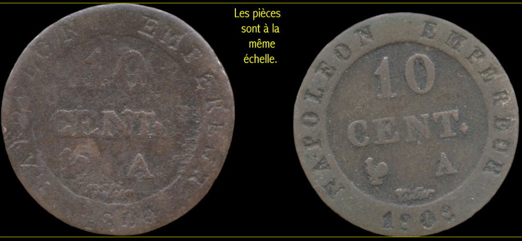 10 centimes 1808A avec variante sur flan de 20 mm