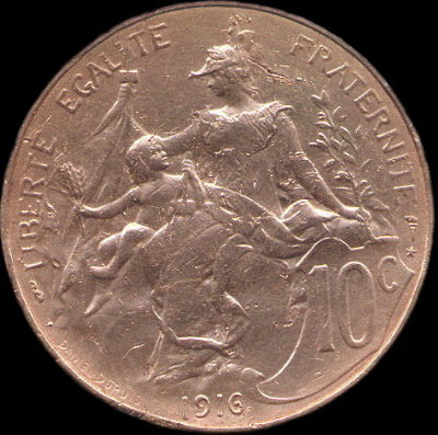 10 centimes 1916 avec varinate toile *