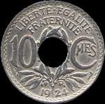 Pice de 10 centimes  trou 1924 Lindauer - R F - revers