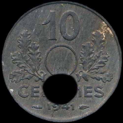 10 centimes 1941 avec trou dcal - revers