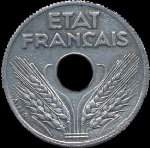 Pice de 10 centimes  trou 1943 - Etat franais - avers