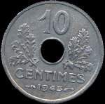 Pice de 10 centimes  trou 1943 - Etat franais - revers