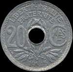 Pice de 20 centimes  trou Lindauer - R F - 1945 - revers
