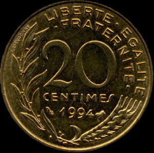 Variante de la pice de 20 centimes 1994 avec abeille