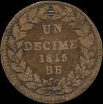 Pice de 1 dcime 1re et 2me Restaurations - Louis XVIII - 1815BB - revers
