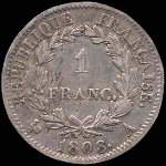 Pice de 1 franc Napolon Empereur tte laure - Rpublique franaise - 1808A - revers