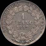 Pice de 1 franc Louis-Napolon Bonaparte - Rpublique franaise - 1852A - revers