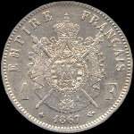 Pice de 1 franc Napolon III Empereur tte laure - Empire franais - 1867A - revers