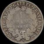 Pice de 1 franc Crs - Rpublique franaise - Gouvernement de Dfense nationale - 1871A - revers