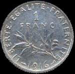 Pice de 1 franc Semeuse - Rpublique franaise - Libert Egalit Fraternit - 1916 - revers