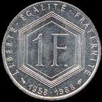 Pice de 1 franc Charles De Gaulle - Rpublique franaise - Libert Egalit Fraternit - 1988 - revers