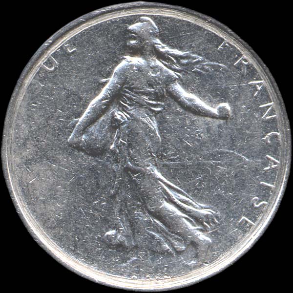 Variante avec manque REPUBLI sur 1 franc Semeuse 1991