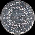 Pice de 1 franc Rpublique - Rpublique franaise - Libert Egalit Fraternit - 1992 - revers