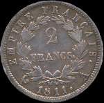 Pice de 2 francs Napolon Empereur 1811A - Empire franais - revers