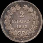 Pice de 2 francs Louis-Philippe I Roi des franais 1842W - revers