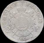 Pice de 2 francs Napolon III Empereur tte laure 1866BB - Empire franais - revers