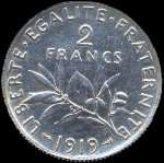 Pice de 2 francs Semeuse 1919 - Rpublique franaise - revers