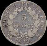 Pice de 5 francs Napolon Empereur tte laure 1812M - Empire franais - revers