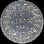 Pice de 5 francs Louis-Philippe I Roi des franais tte laure 1845W - revers