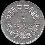 Pice de 5 francs Lavrillier aluminium 1938 - Rpublique franaise - revers