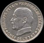Pice de 5 francs Philippe Ptain Marchal de France - Chef de l'Etat 1941 - Travail Famille Patrie - avers