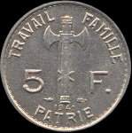 Pice de 5 francs Philippe Ptain Marchal de France - Chef de l'Etat 1941 - Travail Famille Patrie - revers