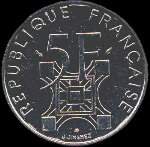 Pice de 5 francs Tour Eiffel 1889 - 1989 - Rpublique franaise - revers