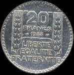 Pice de 20 francs Turin argent 1933 - revers
