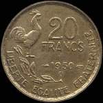 Pice de 20 francs Georges Guiraud 1950B queue  4 faucilles - revers