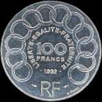 Pice de 100 francs Jean Monnet 1992 - revers
