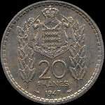 20 francs frappe en 1945 et 1947 sous Louis II Prince de Monaco - revers