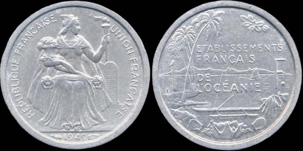 Pice 1 franc 1949 des Etablissements franais de l'Ocanie - Union franaise