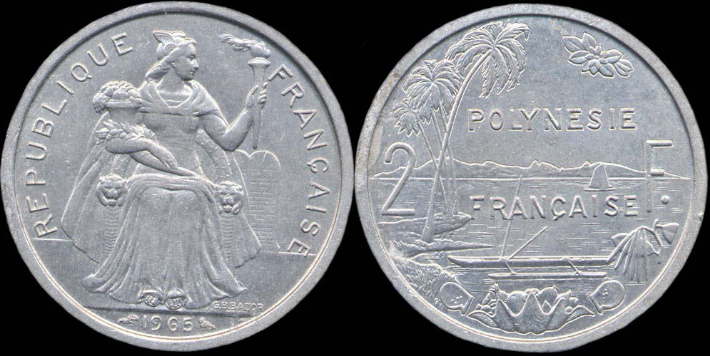 Pice 2 francs 1965 Polynsie franaise