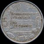 Polynsie - pice de 5 francs 1952 Etablissements franais de l'Ocanie - revers