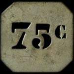 Jeton anonyme de 75 centimes en zinc rectangulaire avec coins coups et chifrres trous d'Aulus-les-Bains - avers