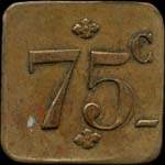 Jeton anonyme de 75 centimes en laiton carr et coins arrondis 21,5 mm du Caf de Paris  Douai - avers