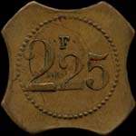 Jeton anonyme de 2,25 francs en laiton  8 pans de 27 x 26 mm du Caf de Paris  Douai - revers