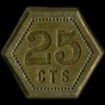 Jeton anonyme de 25 centimes en laiton hexagonal 22 mm de Mutschler  Strasbourg - revers