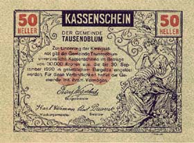 Notgeld Tausendblum ( Autriche ) - 50 heller - valable jusqu'au 30 septembre 1920 - dos