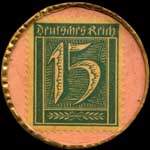 Timbre-monnaie Cycles Scaldis avec capsule cellulod - 15 pfennig - revers