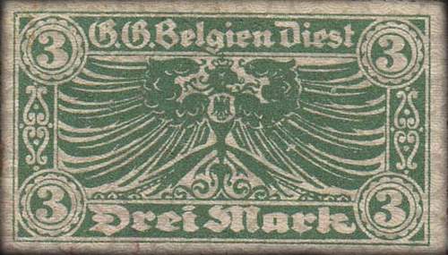 Timbre-monnaie (scheckmarken) de 3 mark utilis en Belgique pendant l'occupation allemande